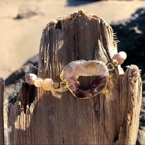 Druzy Agate Slice Geode Beaded Stretch Bracelet